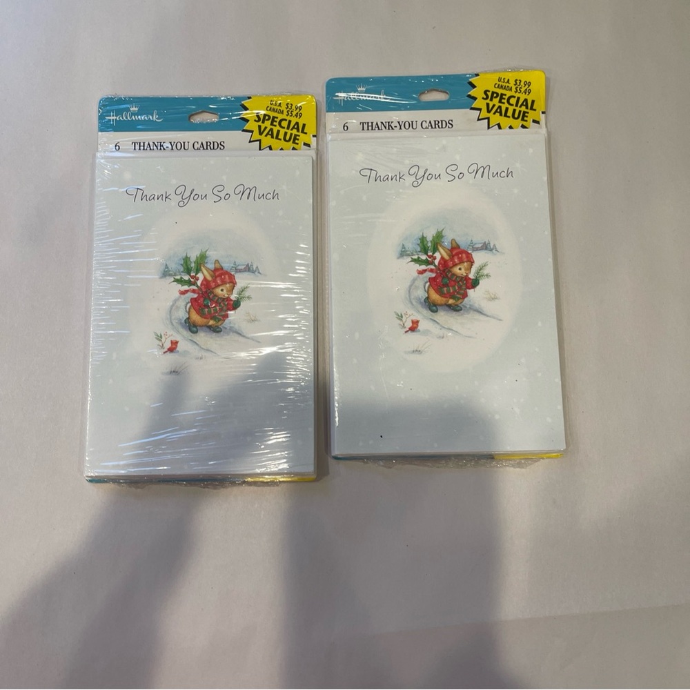 Hallmark Thank You So Much Cards Set of 6 with Envelopes Winter Bunny 2 Packs